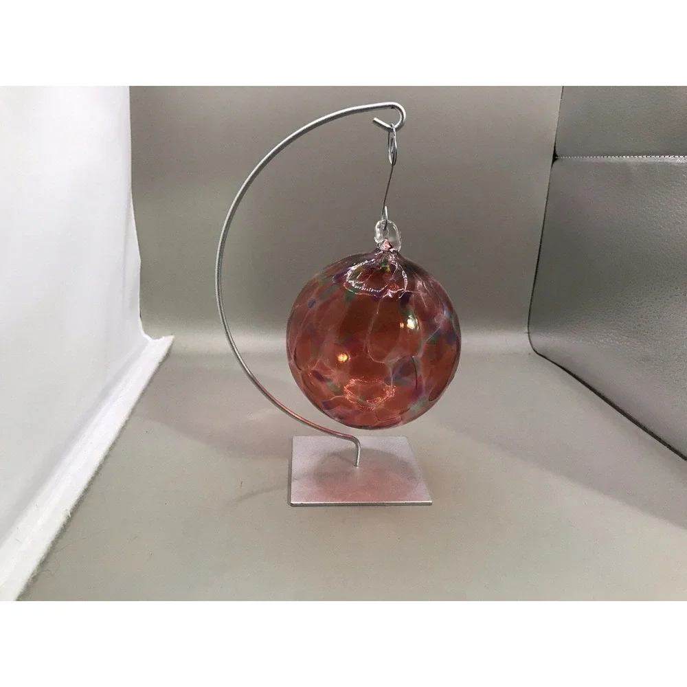 Hand Blown Glass Ornament‎ Reds Oranges Blues Stand Included